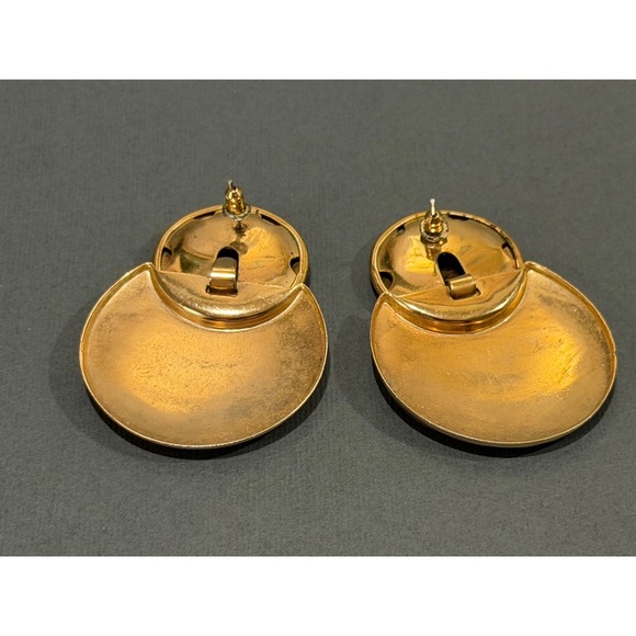 Vintage Enamel Articulated Drop Earrings Black Multi Color Gold Tone 80s Retro - Picture 6 of 6